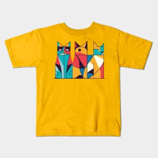 Geometric Cats Colorful Abstract Retro Design Kids T-Shirt